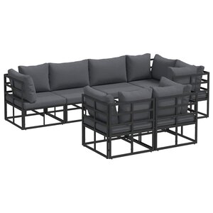 vidaXL Ensemble de canapé de jardin avec coussin 7 Pièces Noir Aluminium