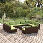 vidaXL Salon de jardin 12 Pièces avec coussins Marron Résine tressée