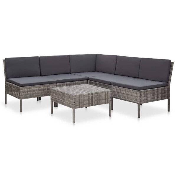 vidaXL Salon de jardin 6 Pièces avec coussins résine tressée gris