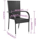 vidaXL Chaises empilables d'extérieur lot de 2 Résine tressée Noir