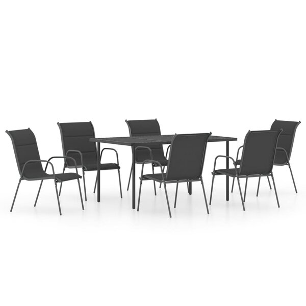 vidaXL Mobilier de salle à manger d'extérieur 7 Pièces Acier Noir