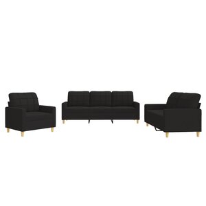 vidaXL Ensemble de canapés 3 Pièces avec coussins Noir Tissu