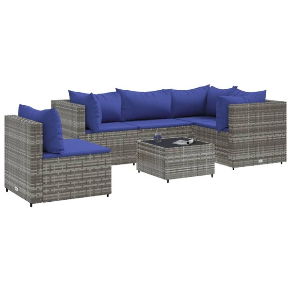 vidaXL Salon de jardin 6 Pièces avec coussins Gris Résine tressée