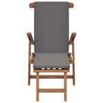 vidaXL Chaise longue avec coussin Gris foncé Bois de teck solide