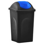 vidaXL Poubelle avec couvercle pivotant 60 L Noir et bleu