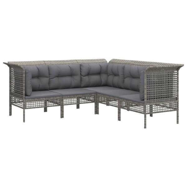 Salon de jardin meuble d'extérieur ensemble de mobilier 5 pièces avec coussins gris résine tressée 02_0016413