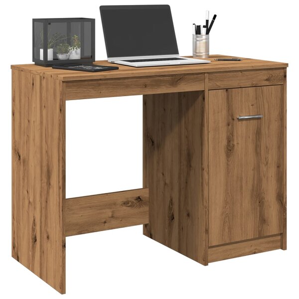 Bureau table poste de travail meuble d'ordinateur informatique étude chêne artisanal 100 x 50 x 76 cm bois d'ingénierie brun 02_0023558