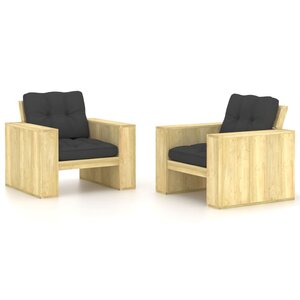vidaXL Chaises de jardin lot de 2 et coussins anthracite Pin imprégné
