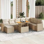 vidaXL Salon de jardin avec coussins 9 Pièces beige résine tressée