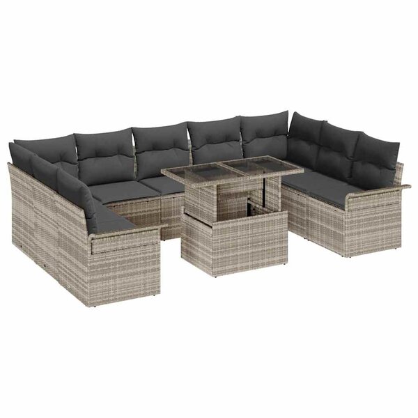vidaXL Ensemble de canapé de jardin 10 Pièces Gris clair Poly Rattan