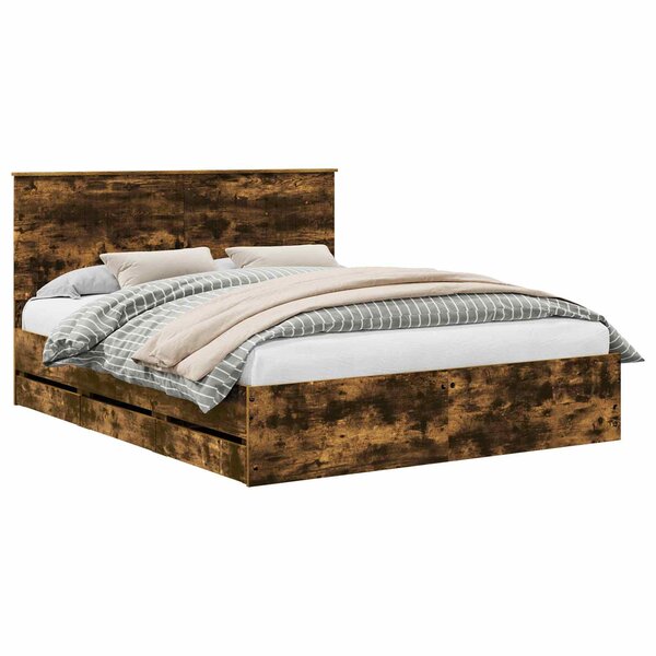 vidaXL Cadre de lit Chêne fumé 120 x 200 cm Bois de pin massif