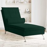 vidaXL Chaise longue de massage avec traversin vert foncé velours