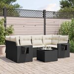 vidaXL Salon de jardin 7 Pièces avec coussins noir résine tressée