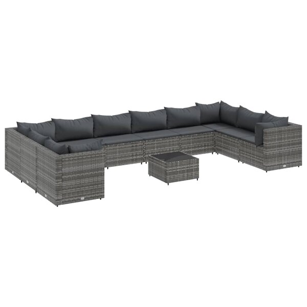 vidaXL Salon de jardin 11 Pièces avec coussins Gris Résine tressée