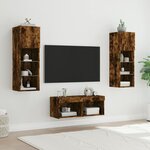 vidaXL Meuble TV muraux 4 Pièces avec lumières LED chêne fumé