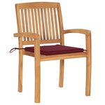 vidaXL Chaises de jardin lot de 2 avec coussins bordeaux Teck massif
