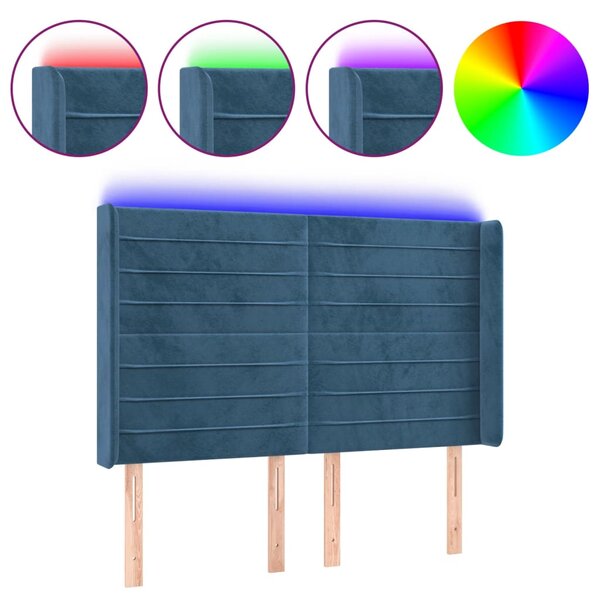 vidaXL Tête de lit à LED Bleu foncé 147x16x118/128 cm Velours