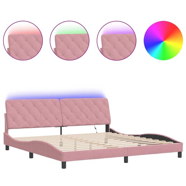 vidaXL Cadre de lit avec LED sans matelas rose 200x200 cm velours