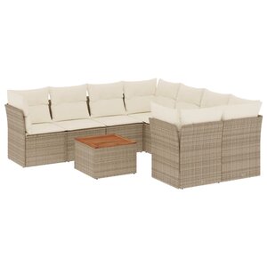vidaXL Salon de jardin avec coussins 9 Pièces beige résine tressée