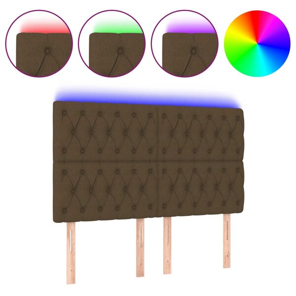 vidaXL Tête de lit à LED Marron foncé 160x7x118/128 cm Tissu