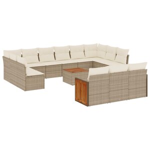 vidaXL Salon de jardin avec coussins 14 Pièces beige résine tressée