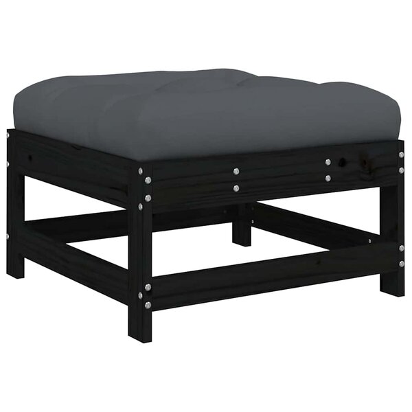 vidaXL Repose-pied de jardin avec coussin noir bois de pin massif