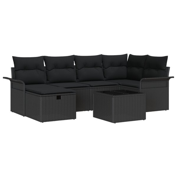 vidaXL Ensemble de canapés de jardin 7 pièces avec coussins en poly rotin noir