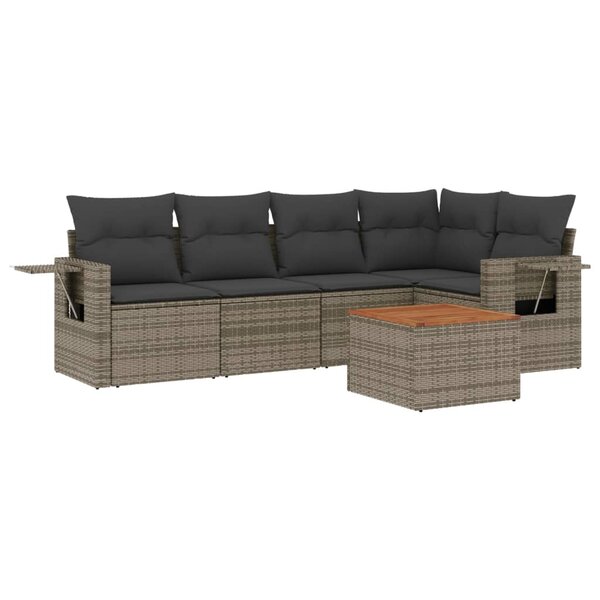 vidaXL Salon de jardin 6 Pièces avec coussins gris résine tressée