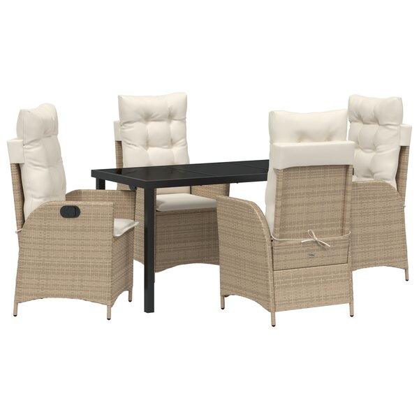 vidaXL Ensemble de Salle à Manger de Jardin 5 Pièces avec Coussins Beiges en Rattan Synthétique