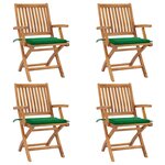 vidaXL Chaises pliables de jardin avec coussins 4 Pièces Teck solide