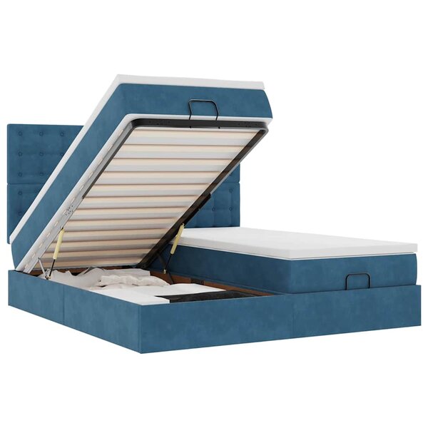 vidaXL Cadre de lit ottoman avec matelas bleu foncé 200x200 cm velours