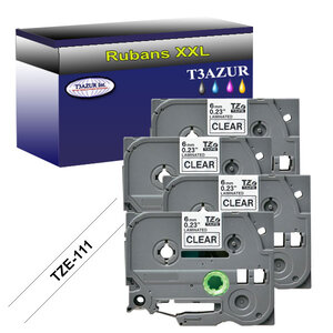 4 x Rubans d'étiquettes laminées générique Brother Tze-111 pour étiqueteuses P-touch - Texte noir sur fond transparent - T3AZUR