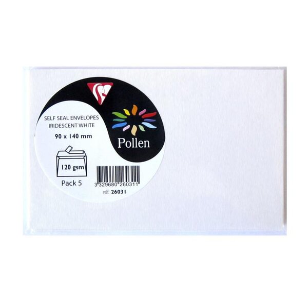 5 Sachets de 5 enveloppes 90x140 blanc irisé CLAIREFONTAINE