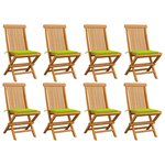 vidaXL Chaises de jardin avec coussins vert vif lot de 8 Teck massif