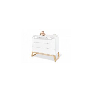 Commode à langer Bridge large Semi poli fin MDF uni laqué blanc massif frêne laqué clair