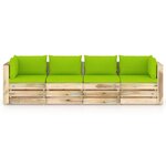 vidaXL Canapé de jardin 4 places avec coussins bois imprégné de vert