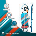 Stand up paddle gonflable junior 8' 30'' 4'' (244 x 76 x 10 cm) gamme compact avec pagaie  leash  pompe et sac de transport