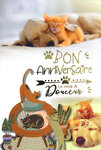67-1274 Carte Bon ANNIVERSAIRE Chats Chien Amis Monde de Douceur Texte en Or Doré Brillant et Enveloppe 12x17 5cm Labrador Golden Retriever Animaux de compagnie Mignon Câlin Vintage Illustration
