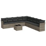 vidaXL Salon de jardin avec coussins 10 Pièces gris résine tressée