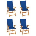 vidaXL Chaises de jardin 4 Pièces avec coussins bleu royal Bois de teck