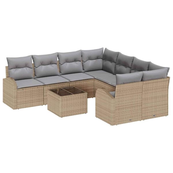 vidaXL Ensemble de canapé de jardin 9 Pièces Beige 55 x 55 x 37 cm