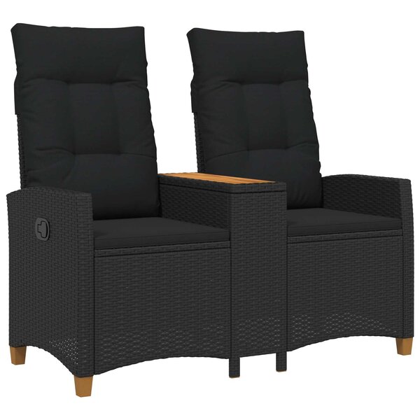 vidaXL Banc inclinable avec table 2 -Seater 126 x 65 x 112 cm Noir