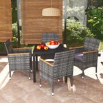 vidaXL Mobilier à dîner de jardin et coussins 5Pièces Résine tressée Gris