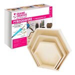 Coffret pyrogravure + 3 plateaux bois hexagonaux à décorer