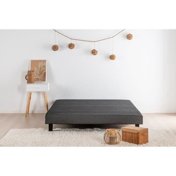Sommier tapissier à lattes 140 x 190 - Bois massif gris anthracite + pieds