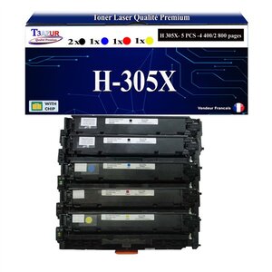 T3AZUR -5x Toners compatibles avec CE410X CE411A CE412A CE413A 305X pour HP Laserjet Pro 300 color M351A M375NW