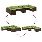 vidaXL Salon de jardin 11 Pièces avec coussins marron résine tressée
