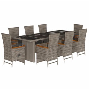 vidaXL Ensemble à manger de jardin 9 Pièces coussins gris résine tressée