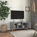 vidaXL Meuble TV avec pieds en bois massif Gris béton 103 5x35x50 cm