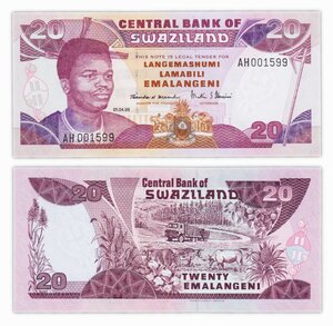 Billet de Collection 20 emalangeni 1998 Swaziland - Neuf - P25c